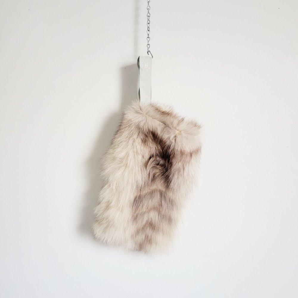 Vintage Fox Fur Muff Purse, Fox Fur Leather Handwarmer, Winter Fur Muff